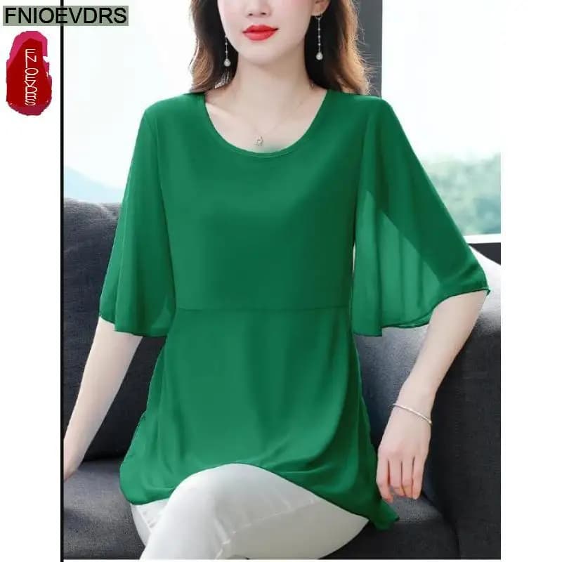 M-4XL vestiti larghi 2023 donne estate manica corta elegante volant camicie Casual Chiffon floreale tunica peplo top e camicette