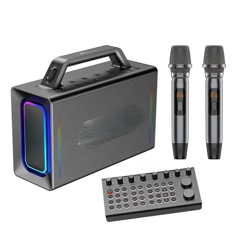 Amplificatore Potente da 200W con 2 Microfoni Wireless, Altoparlante Bluetooth Portatile, Macchina per Karaoke con Console di Mixaggio Remota