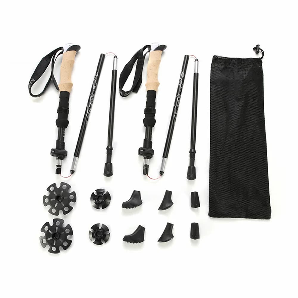 Set of 2 Foldable Trekking Sticks in Aluminium Alloy 7075, Compact Ultralight Sticks for Hiking and Camping ZK69S