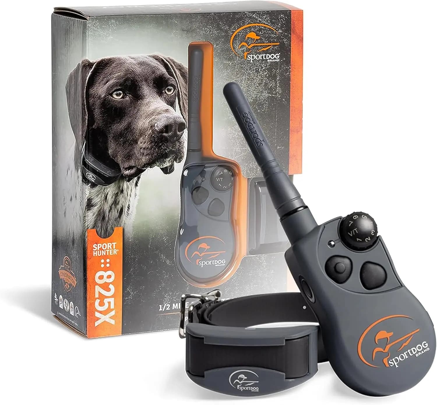 SportHunter 825X Remote Dog Training Collar - 1/2 Mile Range, 21 Static Levels, Tone & Vibration, No-Look Dial, DryTek Waterproo