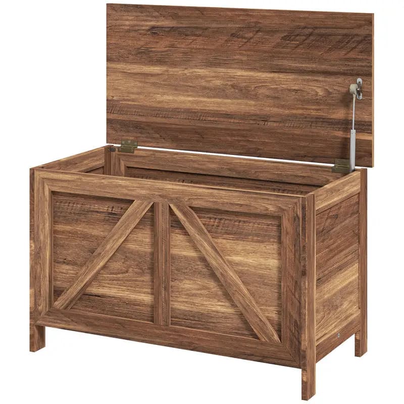 HOMCOM Contenitore portaoggetti, Organizer con coperchio sollevabile stile rustico con cerniera di sicurezza, per camera da letto, ingresso, soggiorno, Rovere Marrone