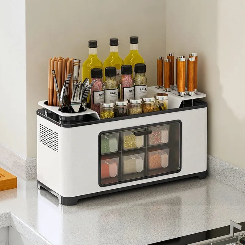Stainless steel kitchen organizer, support door and multifunctional storage shelf for counters, tools, knive storage