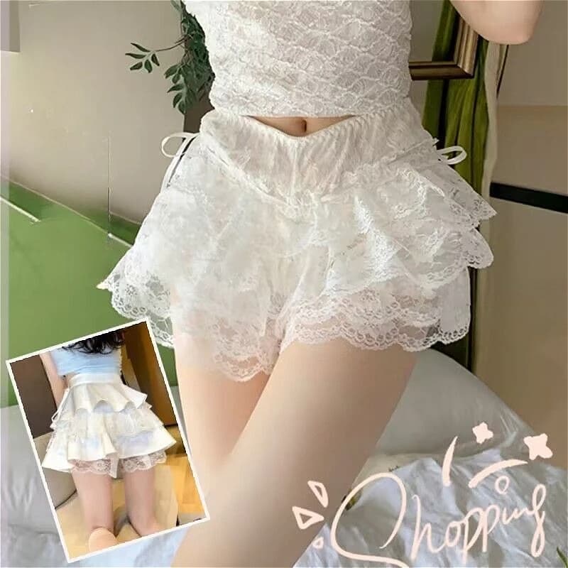 Safety Short Pants Women's Lace Pumpkin Panties Breathable Anti-Exposure Leggings Intimates Underwear Summer Fluffy Short Skirt