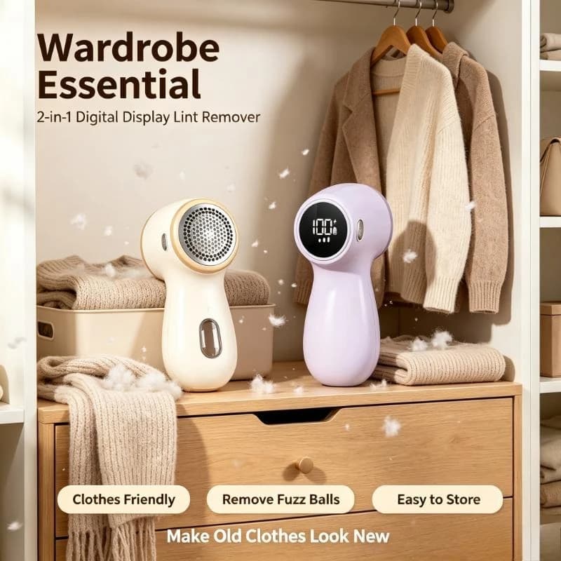 2-in-1 Rechargeable Digital Display Fabric Shaver Lightweight Household Portable Lint Remover