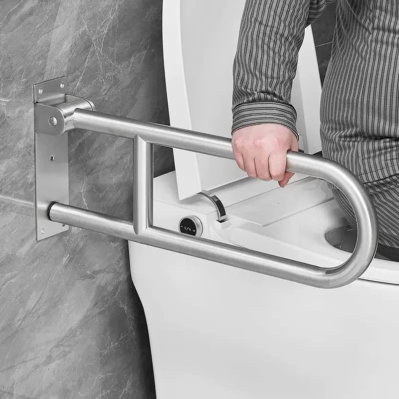 Maniglione di Sicurezza a U Pieghevole in Acciaio Inox da Parete, Spazzolato, per Bagno, per Disabili