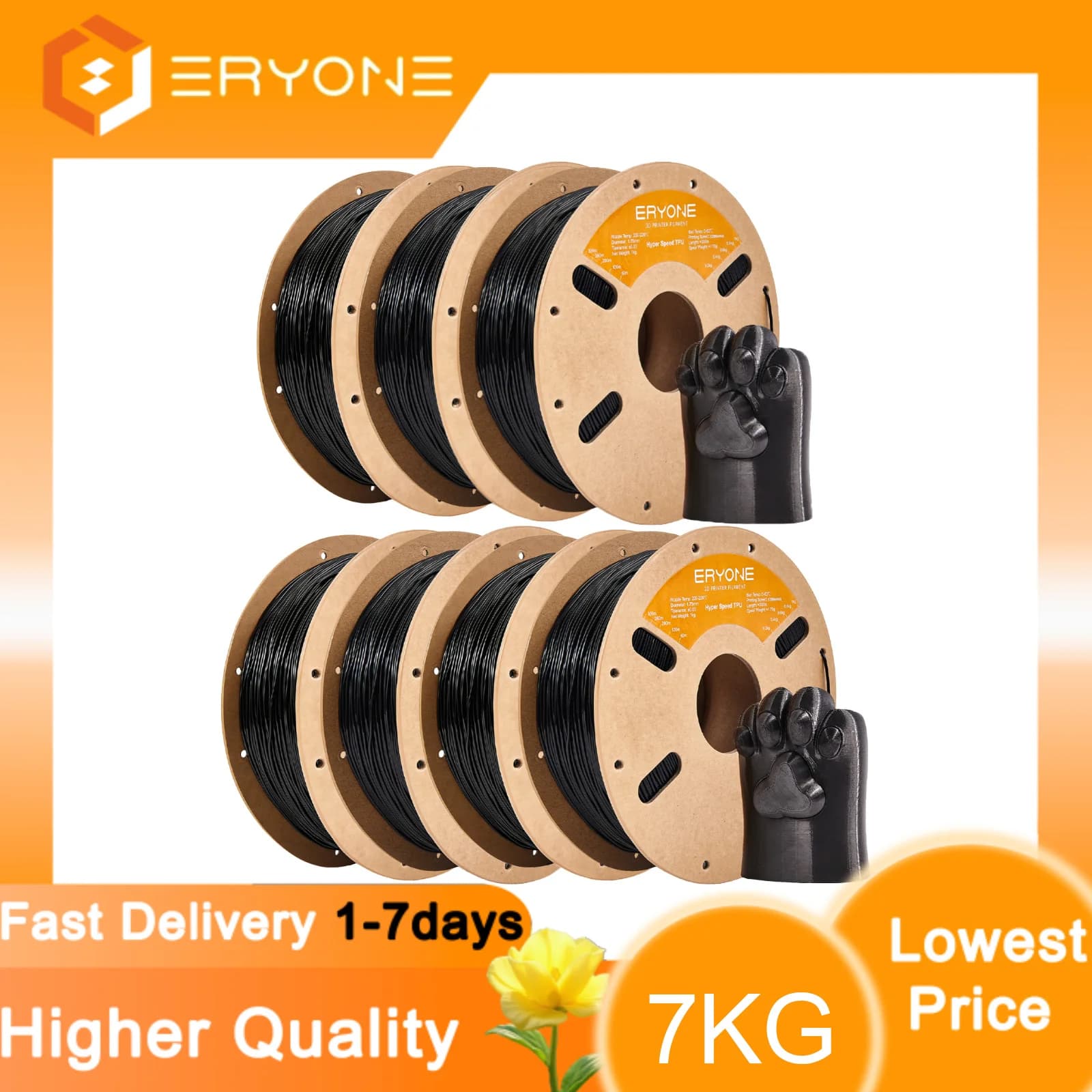 Filamento TPU ERYONE Hyper Speed, Filamento TPU ad Alta Velocità, Flessibile e Morbido per Stampanti 3D, Stampa Rapida