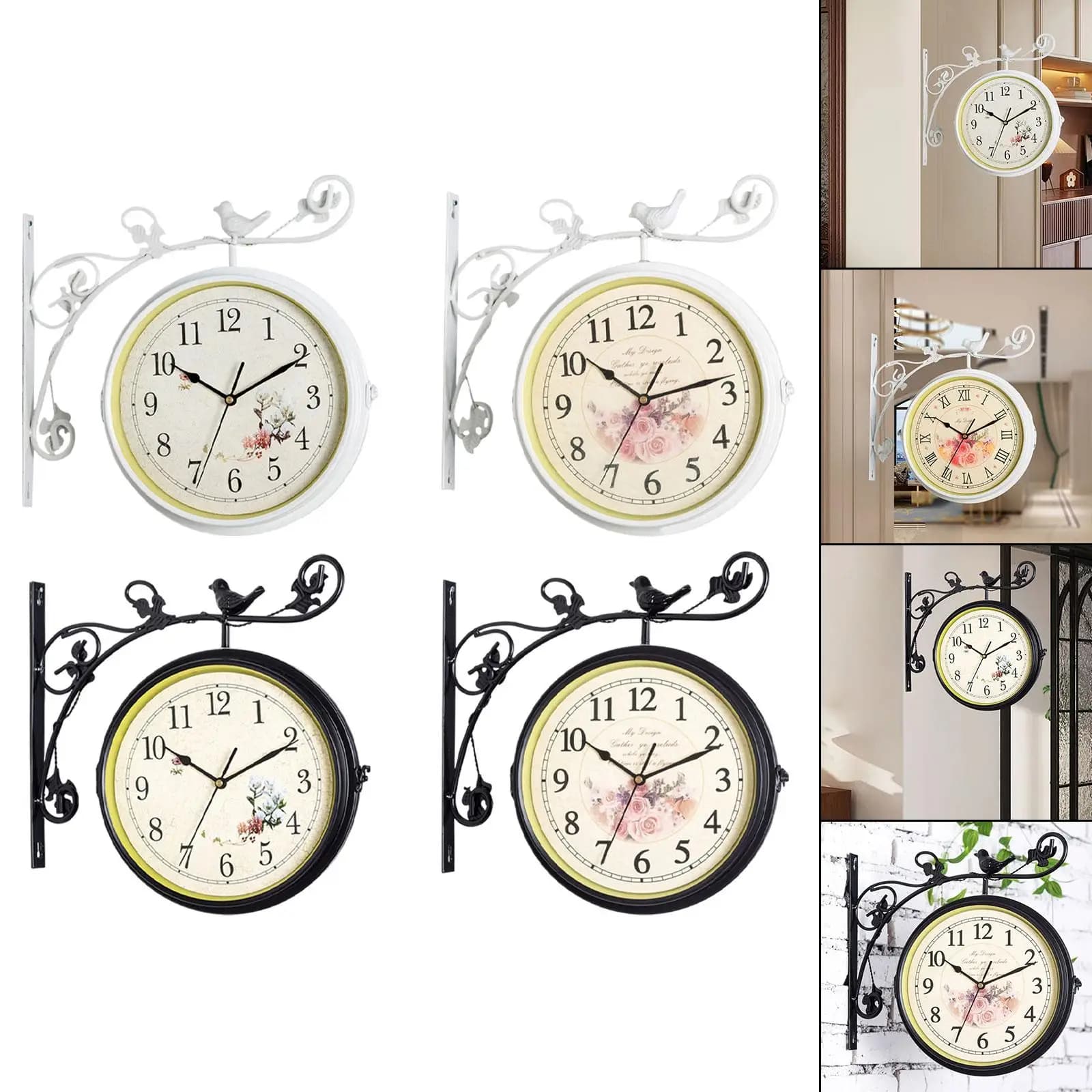 Orologio da parete a doppia faccia Decorazioni per la casa Display da 12 ore Orologio da stazione sospeso muto per la cucina del giardino di casa dell'ingresso esterno interno