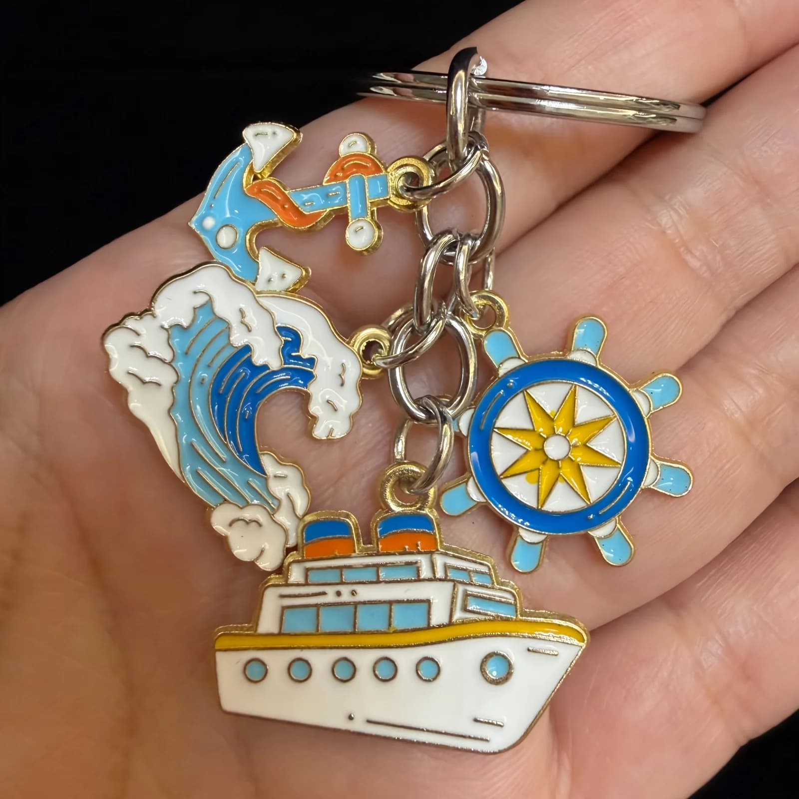 1pc Wave Boat Anchor Rudder Ship Navigation Keychain Travel Souvenir Keychain Backpack Pendant