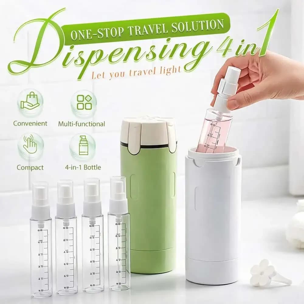 Flaconi da viaggio ricaricabili 4 in 1, dispenser da viaggio, flaconi vuoti per shampoo, lozione, gel doccia, sapone, 4 sottoflaconi vuoti