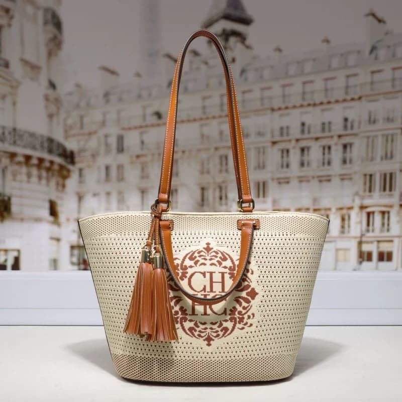CHCH Nuova borsa tote in maglia da donna Borsa da spiaggia grande Shopper a tracolla con design a lettera Leggera e spaziosa