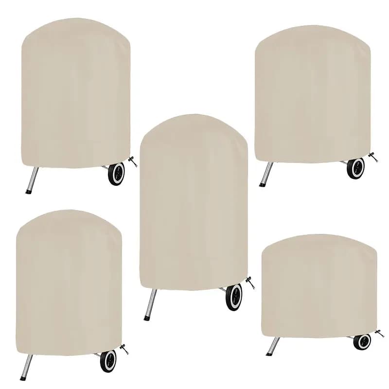 Beige Round BBQ Grill Cover,0utdoor Oven Hood,Barbecue Dust Hood,Waterproof and rainproof Protection BBQ Cover,210D Oxford Cloth