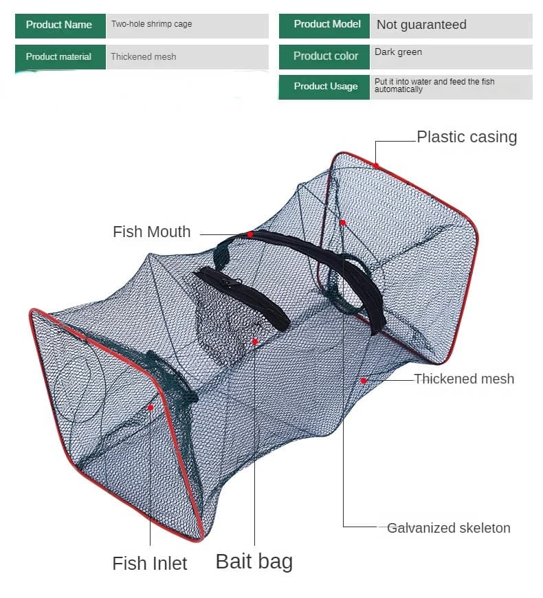 Forniture per la pesca con rete a molla pieghevole per rete per aragosta a due fori