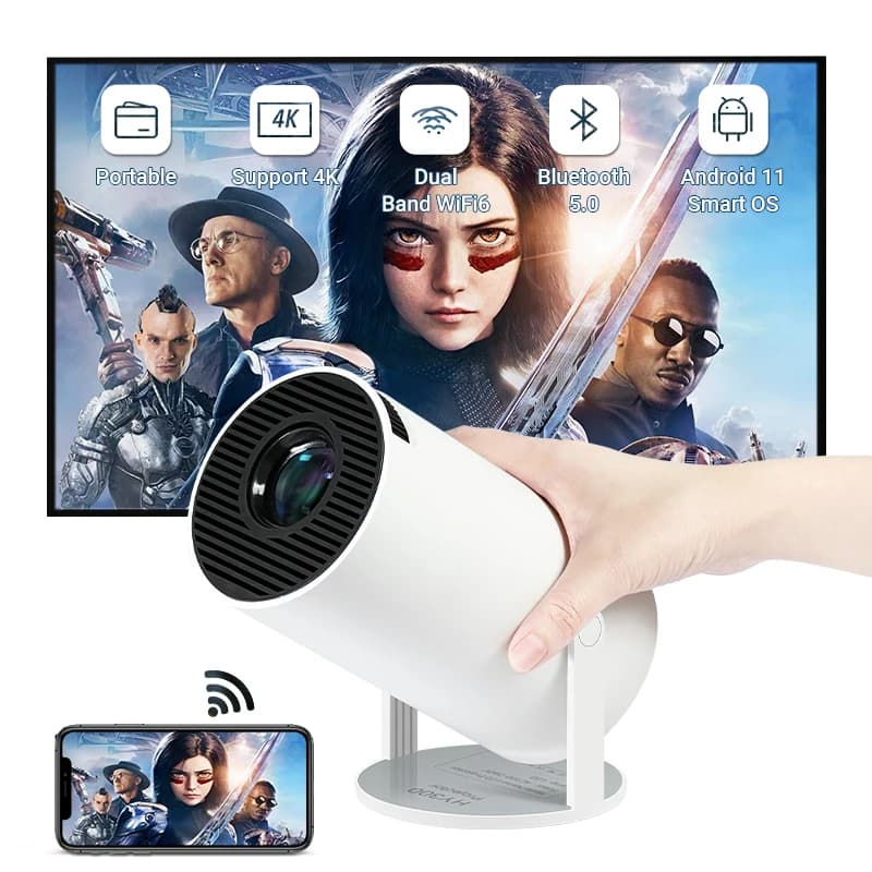 LYNCAST Mini HY300 4K Android 11 proiettore Dual Wifi6 200ANSI Allwinner H713 BT5.0 1280*720P Home Cinema Outdoor Smart Project