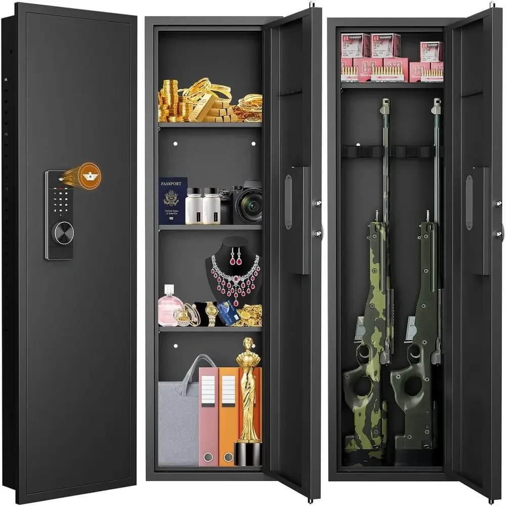 Wall Safe Between Studs, Concealed Safe with Dual Alarm, 3-Tier Magnetic Shelf Safe (Black-Digital)