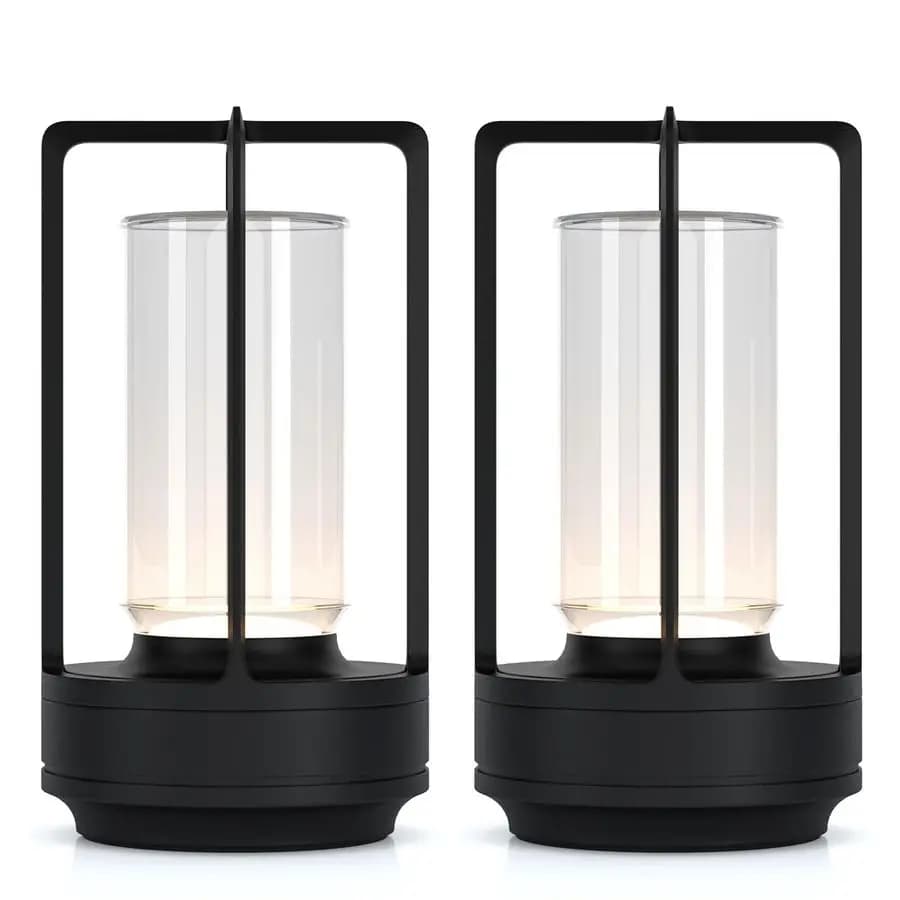 Metal Table Lamp for Interior and Exterior, Wireless Rechargeable LED Lamp, Battery Compact Desk Lamp with 3 Colors and Continuous Dimming