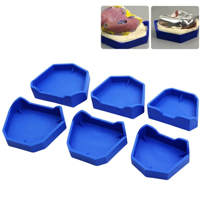 Set of 6 bases for dental models, trays for chalk models, tools for silicone rubber footprints, 3 sizes, basic kit for forming dental laboratory models