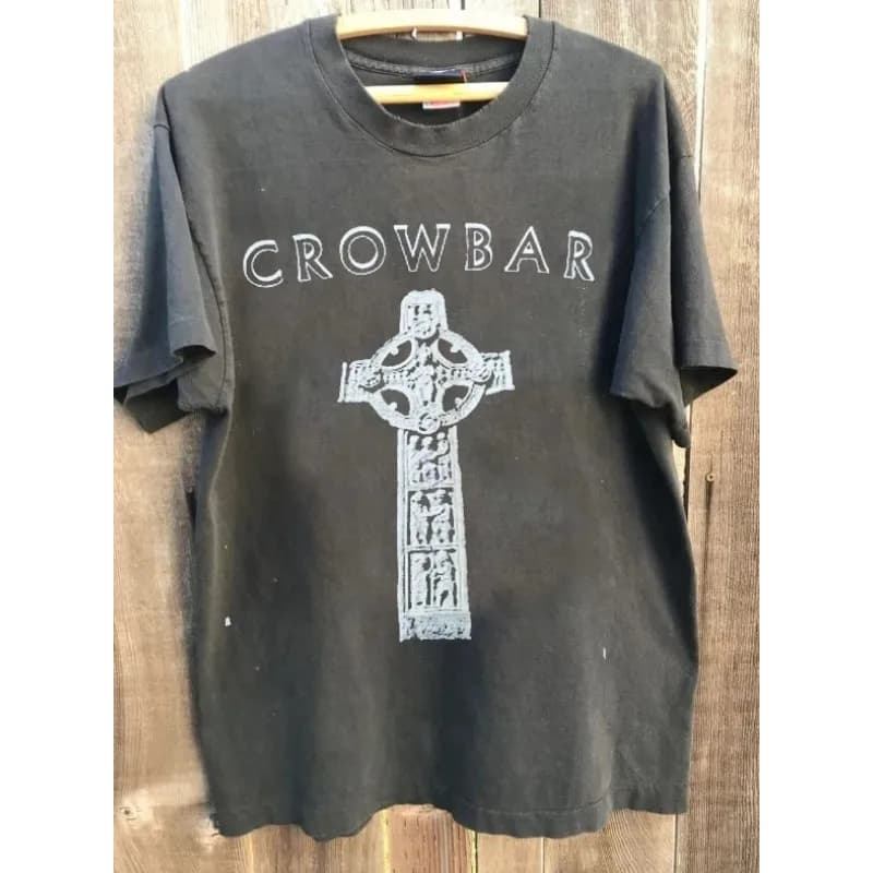 T-shirt in cotone color carbone con grafica Crowbar Band Tour, t-shirt grafica unisex Harajuku