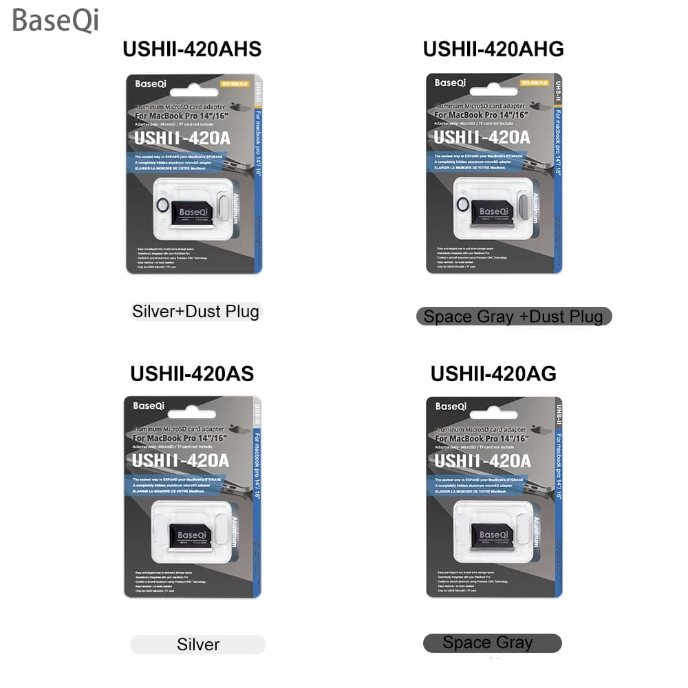 BaseQi per MacBook Pro 14/16 pollici M1/M2/M3/M4/M5, adattatore per schede MicroSD, lettore di schede Mini Drive in alluminio, anni 2025/24/23/22/21