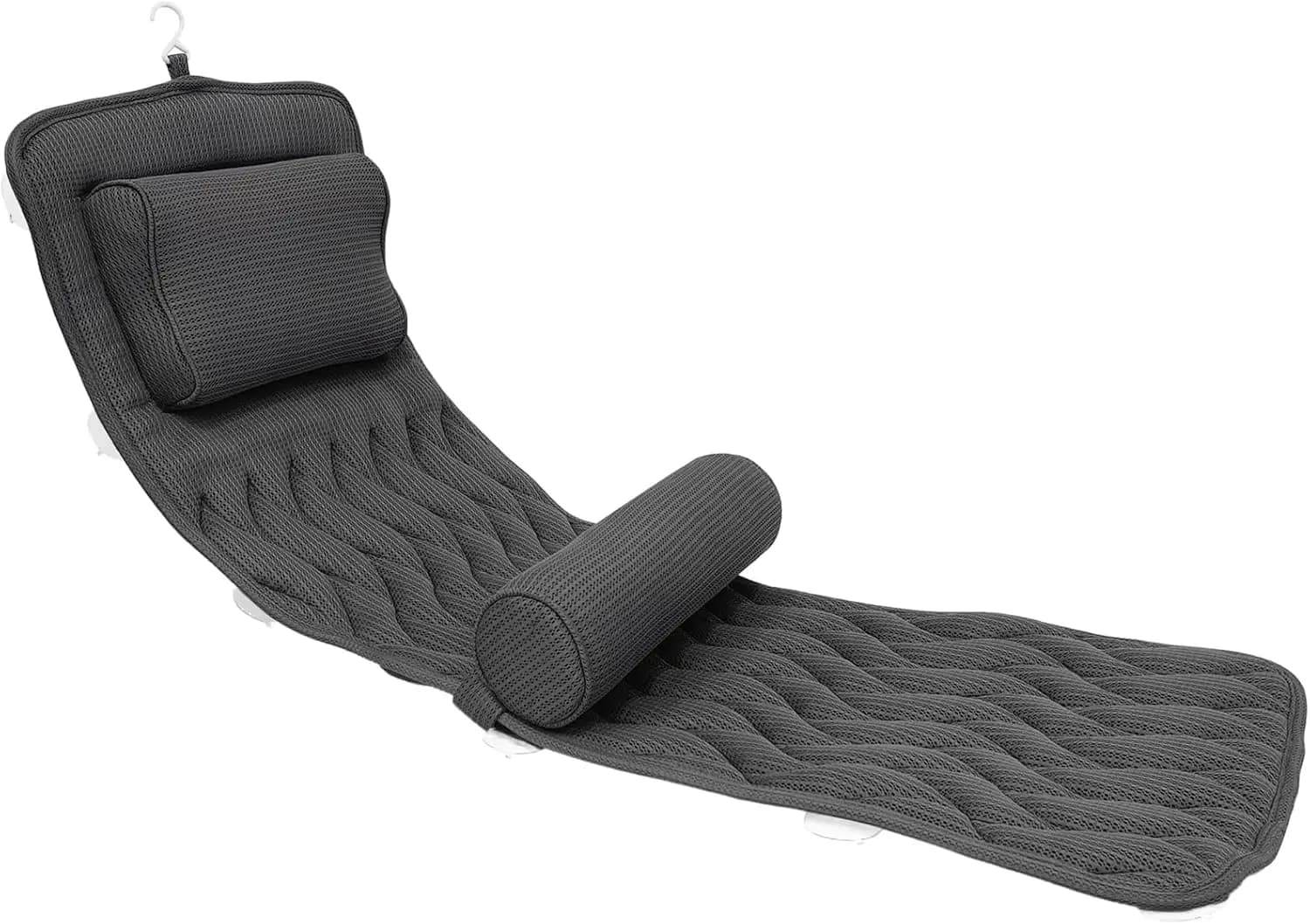 Cuscino da Bagno Integrale con Supporto Lombare Regolabile, 14 Ventose, Cuscino in Rete Traspirante per Ogni Vasca - Grigio
