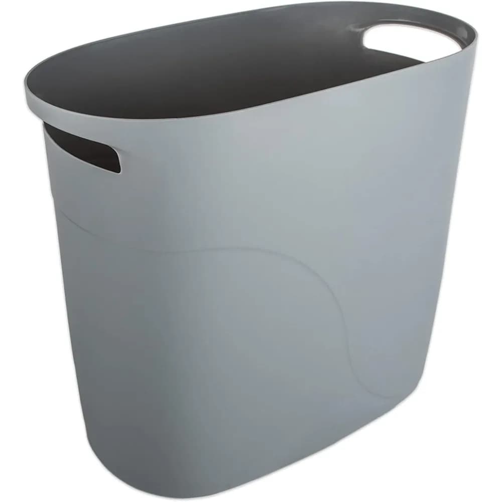Plastic Small Trash Can Slim Waste Basket with Handles 3.2 Gallon Narrow Garbage Container Bin for Bathroom, Bedroom, Kitchen, Home Office Under Desk, Dorm, Laundry Room, Kids Room, Grey