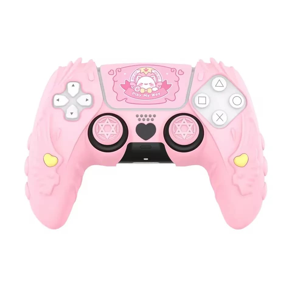 Cover Protettiva in Silicone IINE Meow Pact per Controller PS5, Rosa, Antiscivolo e Antiurto, Accessori per Impugnatura