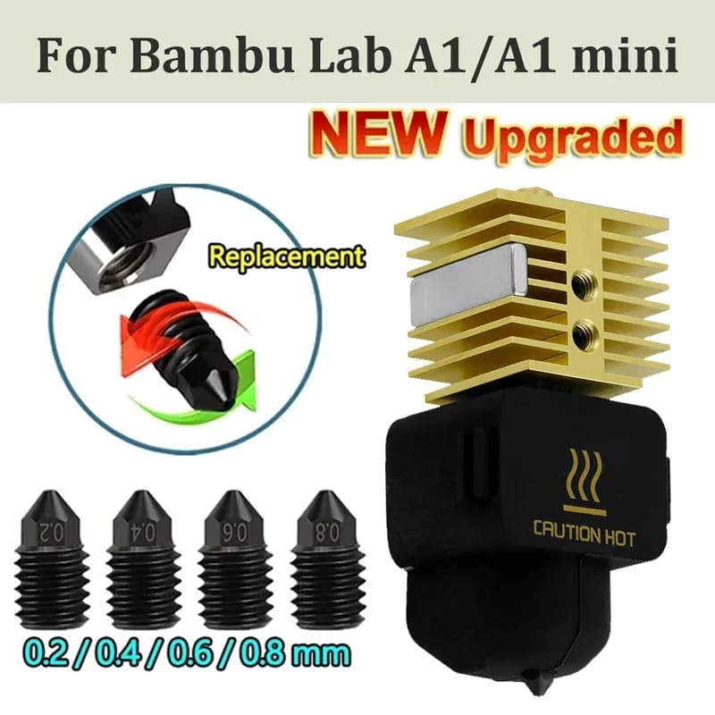 Nuovo Hotend per Bambu Lab A1 mini, Kit Hotend con ugelli sostituibili da 0.2, 0.4, 0.6, 0.8 mm per stampante 3D Bambu Lab A1/A1 mini