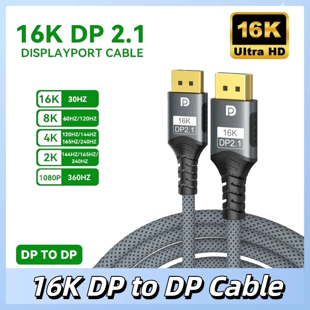 Cavo DisplayPort 2.1 16K DP 8K@120Hz/60Hz 4K@240Hz 80Gbps HDR Video Audio per Laptop TV Xbox Proiettore Monitor da Gaming