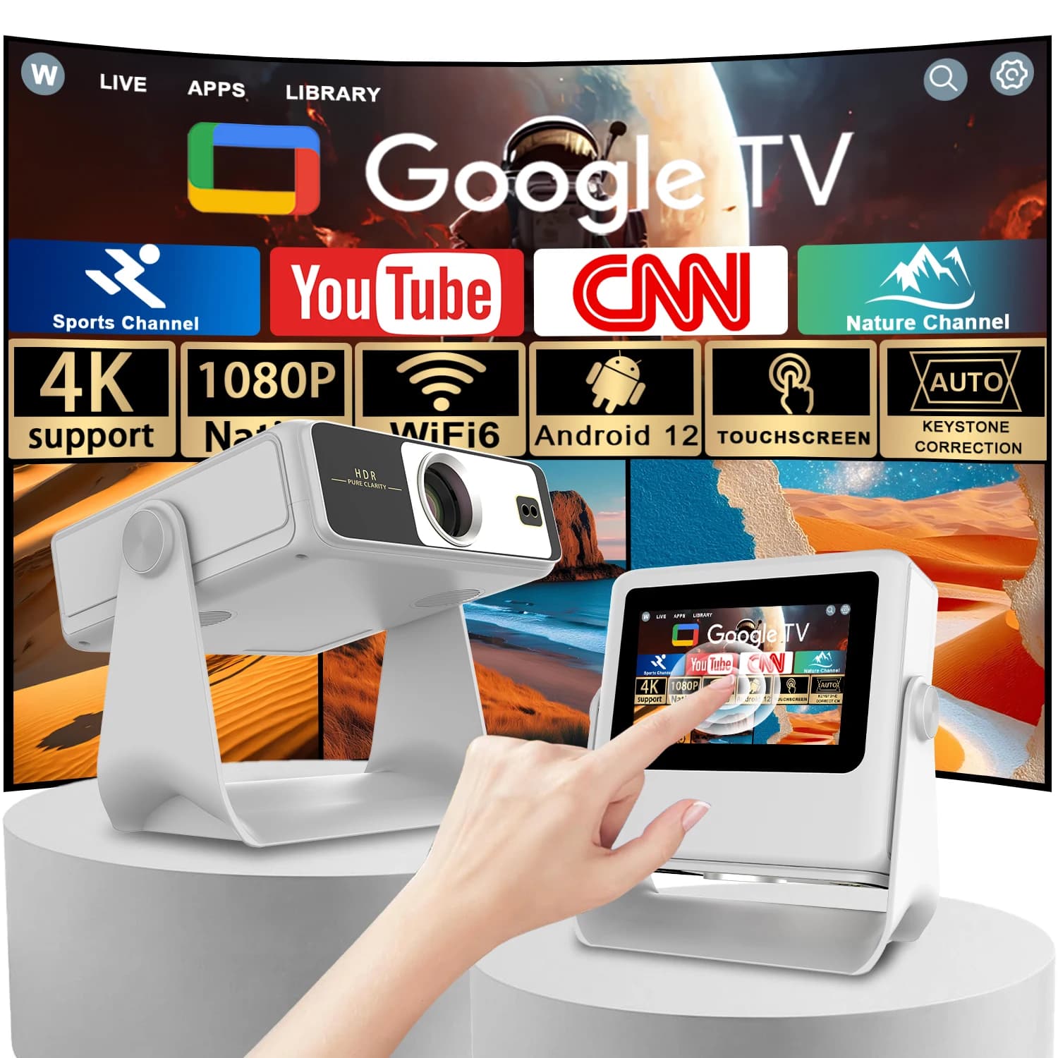 7" Touch Screen Projector 4K HDMI USB BT Speaker Kids Education Fitness Workout Home Cinema Gift