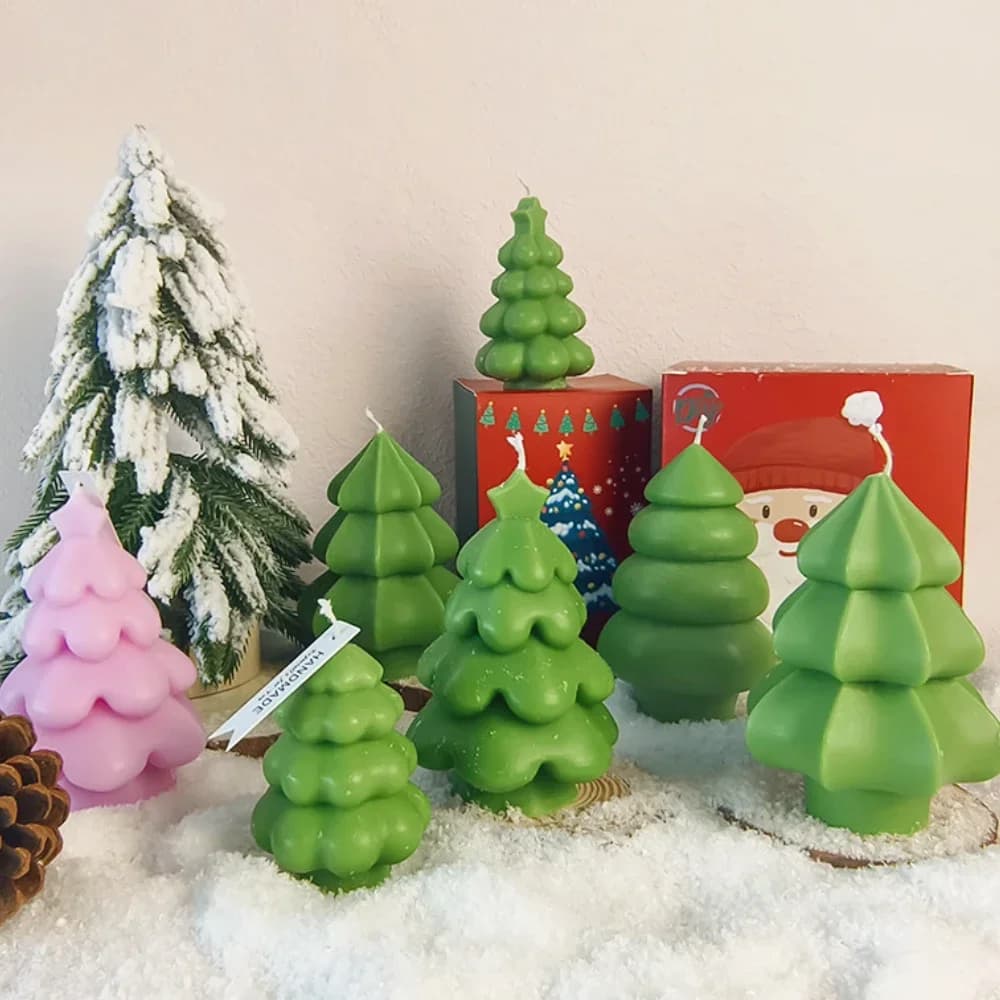 Cream Tree Candle Silicone Mould Christmas Plant Handmade Soap Gypsum Mold 3D Geometry Cone Chocolate Gifts Festival Party Decor