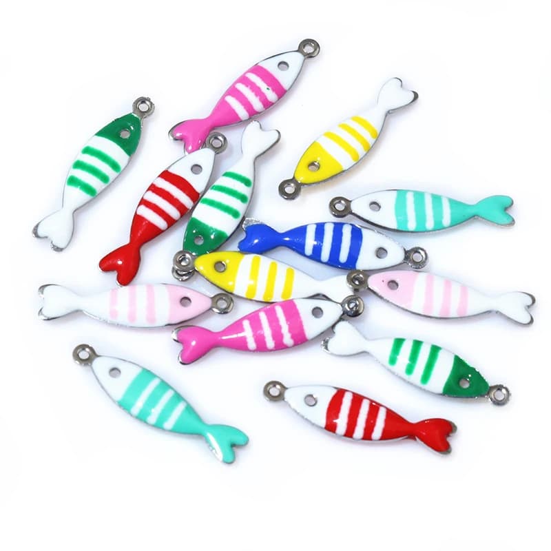 20 pz 18x5mm Smalto A Righe Pesce Pendenti E Ciondoli Ciondolo In Acciaio Inox Gioielli FAI DA TE Che Fanno Accessori per Orecchini Collana Portachiavi