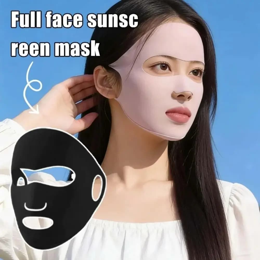Maschera Parasole in Seta Ghiaccio alla Moda, Traspirante, Protezione Completa Viso e Collo Anti-UV, Sciarpa Regolabile per Esterni