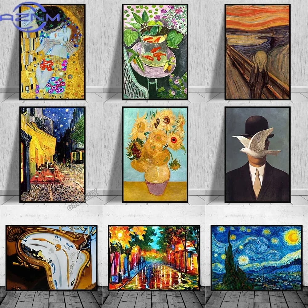 Famous Artist Salvador Dali,Van Gogh,Gustav Klimt Art Paintings Canvas Prints Posters Wall Art Hanging Pictures for Living Room