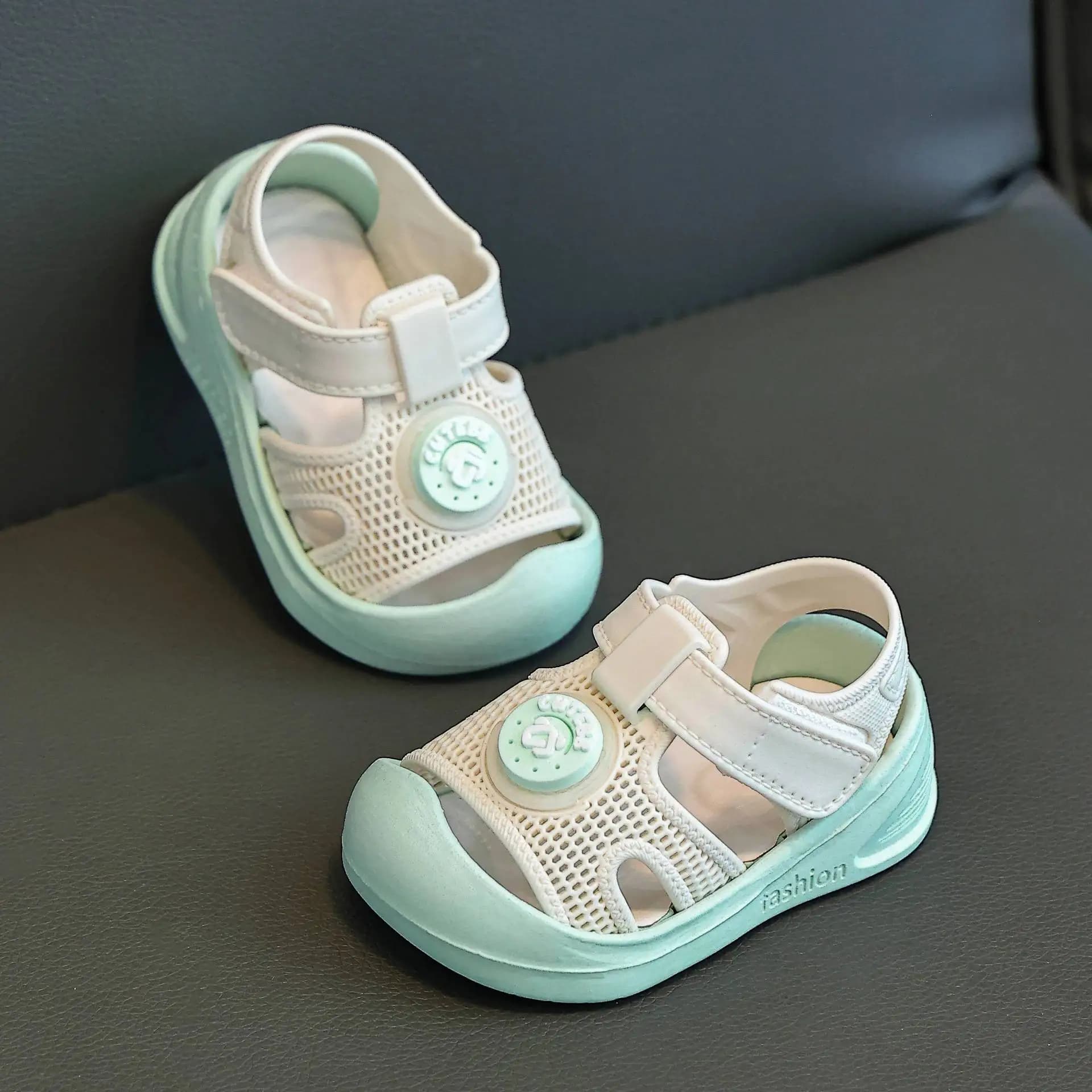 Sandali Estivi per Bambini 1-3 Anni, Scarpe da Esterno per Neonati, Primi Passi, Sandali Chiusi per Bambini e Bambine, Rosa, Verde