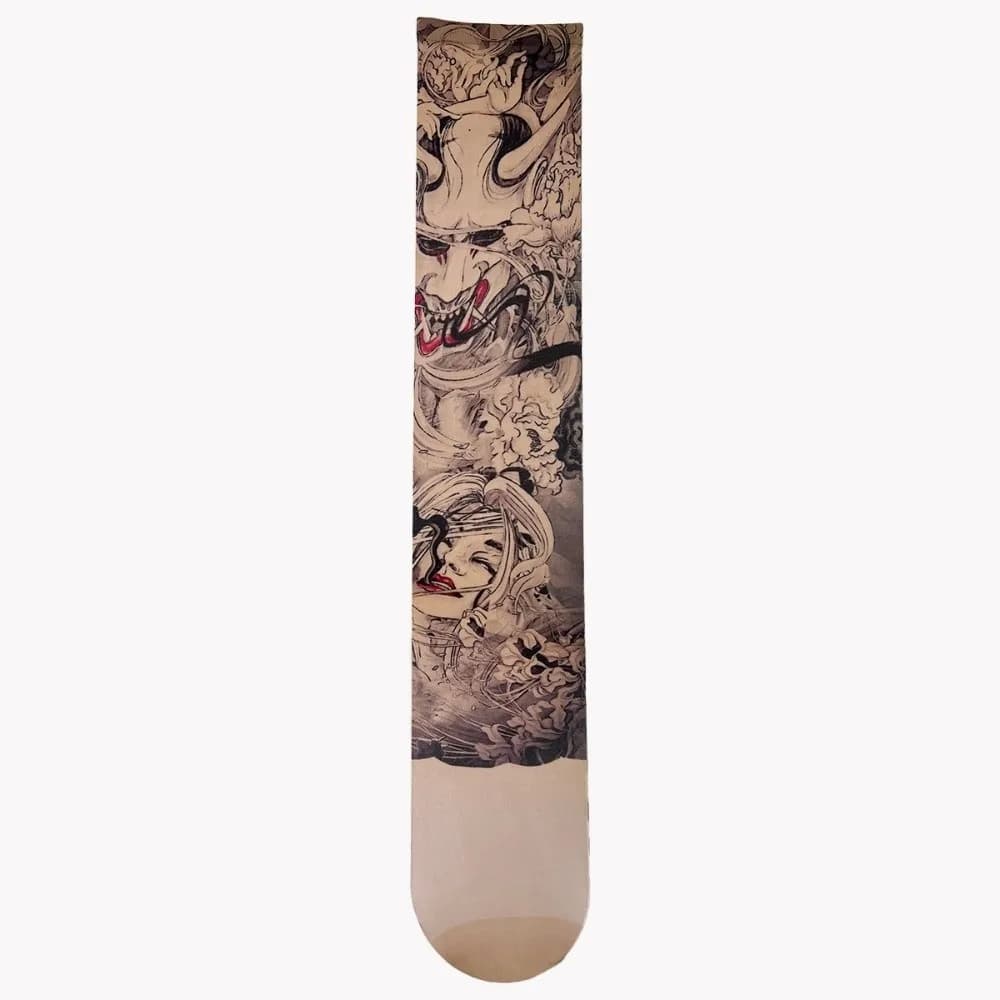 Personalized Japanese Style Full Leg Tattoo Socks Elastic Breathable Fake Tattoo Socking Seamless Thin Sun-proof Socks Riding