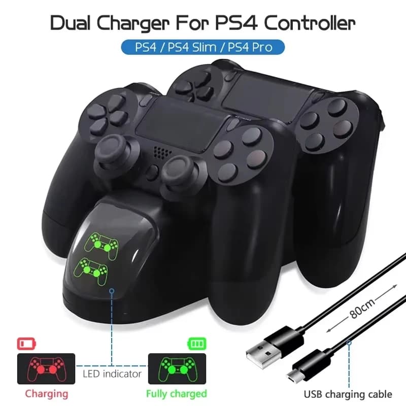 DATA FROG Stazione di ricarica per doppio controller per dock di ricarica USB per gamepad wireless PS4 per PS4 Slim / PS4 Pro