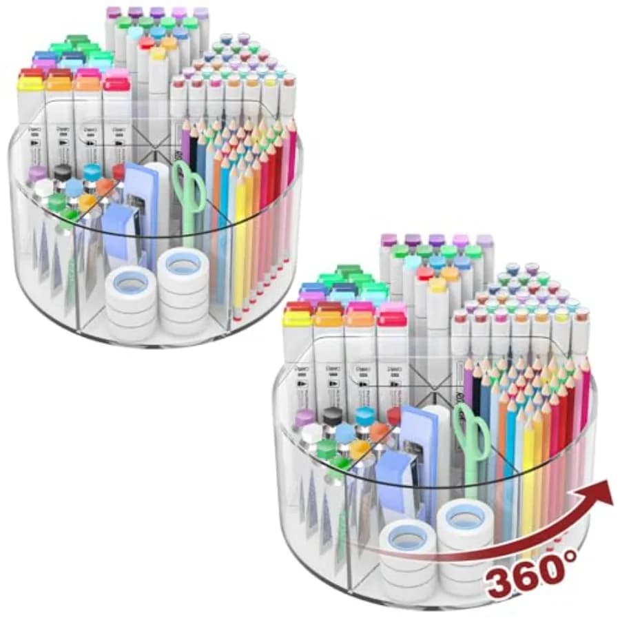 Pack of 2 Seats 360° Swivel in Transparent Acrylic Colorful for Desk, Organizer for Pens, Pens, Meals and Pens for School A