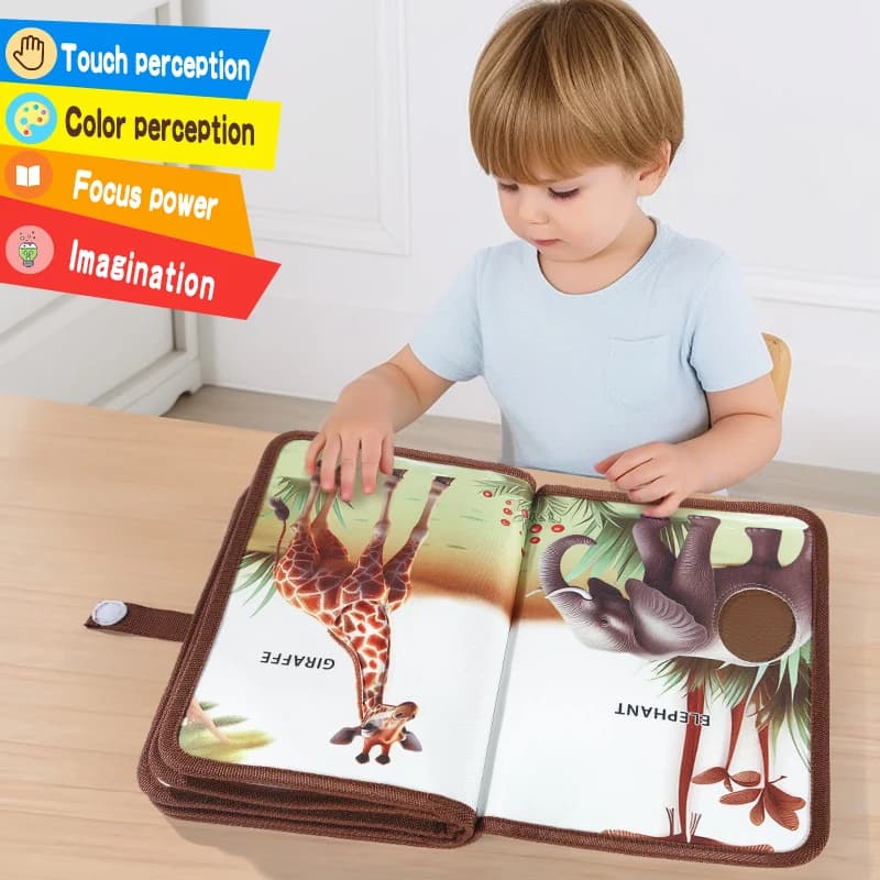 Libro interattivo per animali touch per bambini Libro di fiabe in stoffa per puzzle per l'apprendimento precoce con scimmia tigre Regalo morbido per giocattoli per bambini
