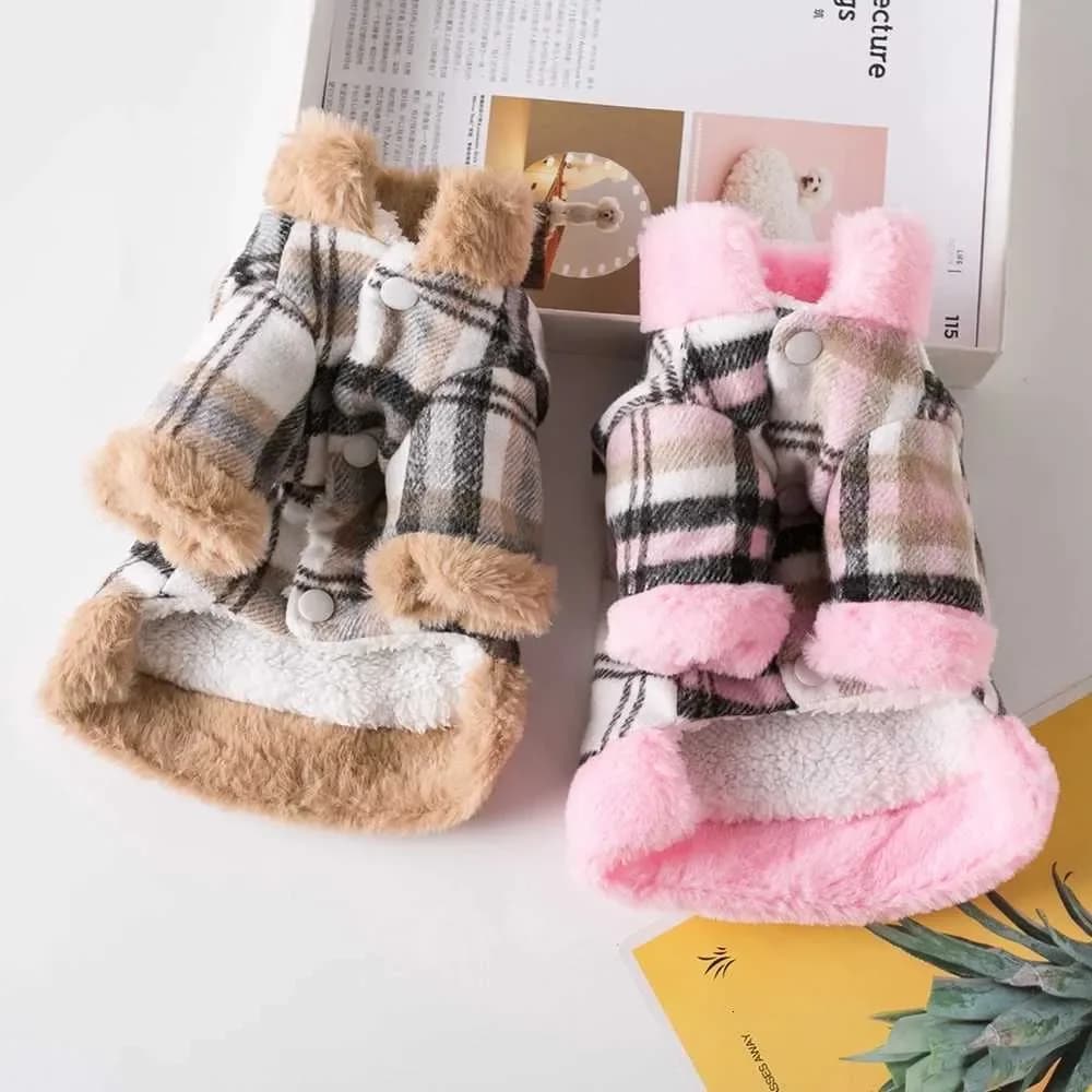 Vestiti invernali e griglia Vestiti caldi per cani di piccola taglia con collo in pelliccia Abiti per animali domestici in cotone Bulldog francese Cappotto Gilet Chihuahua