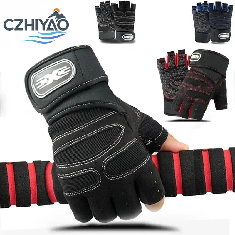 CZHIYAO Half‑Finger Workout Gloves, Non‑Slip Silicone Palm Gym Gloves with Adjustable Wrist Strap for Weight Cycling Motorcycle