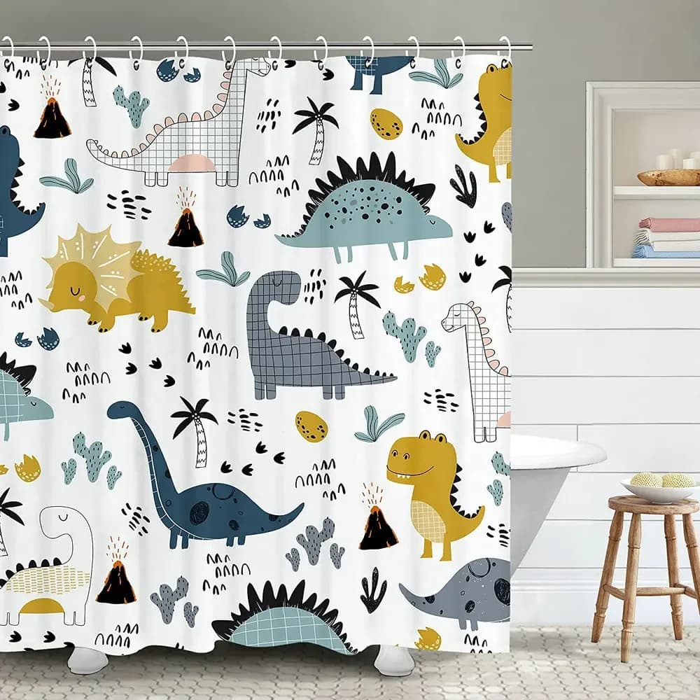 Tenda da doccia dinosauro cartone animato divertente animale Graffiti ragazzi bambini accessori da bagno con gancio schermo in poliestere impermeabile