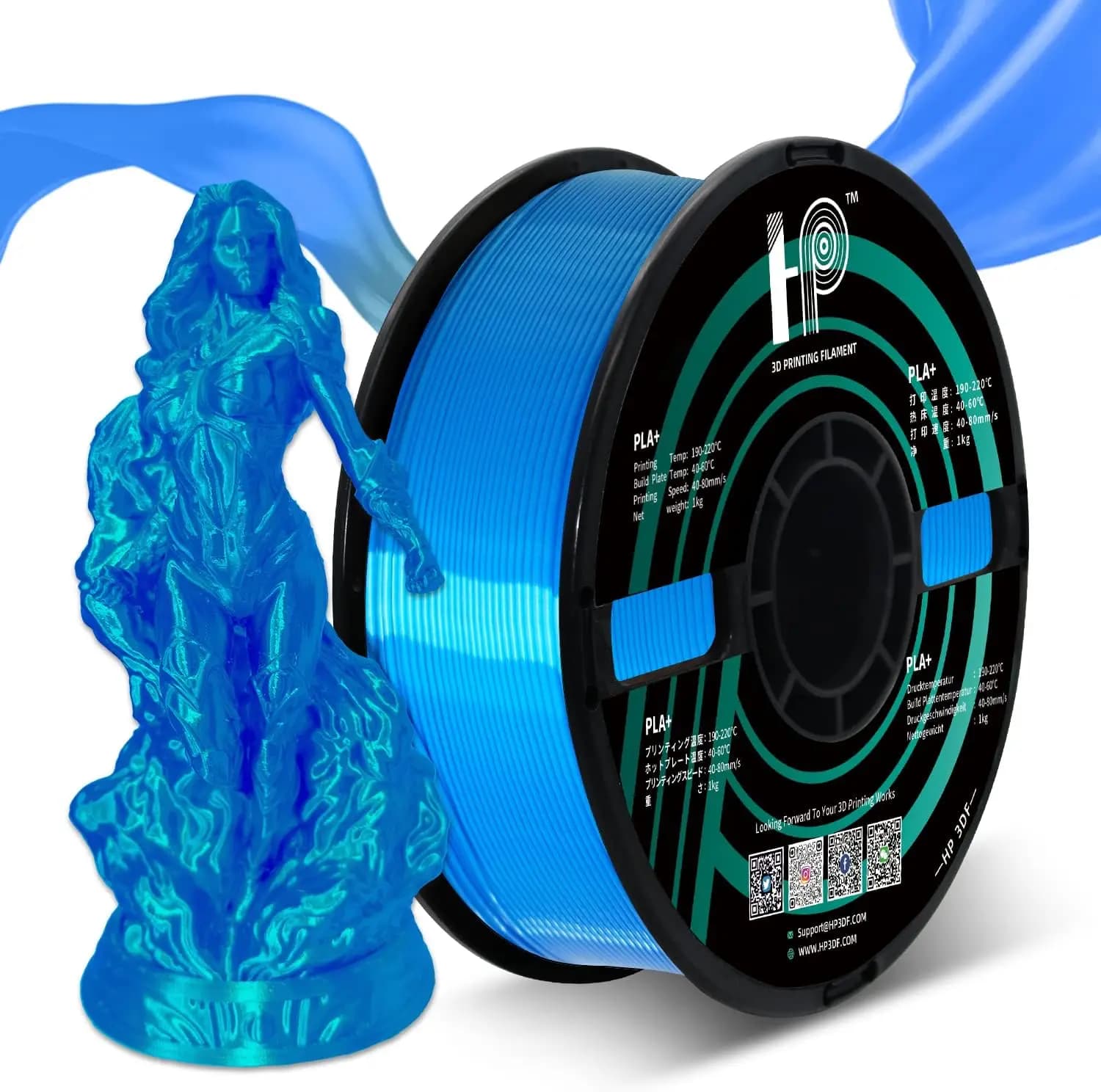 3D Printer Filament with PLA HP3DF filament, 1.75 mm, 3D filament with smooth and silky surface, suitable for FDM printers