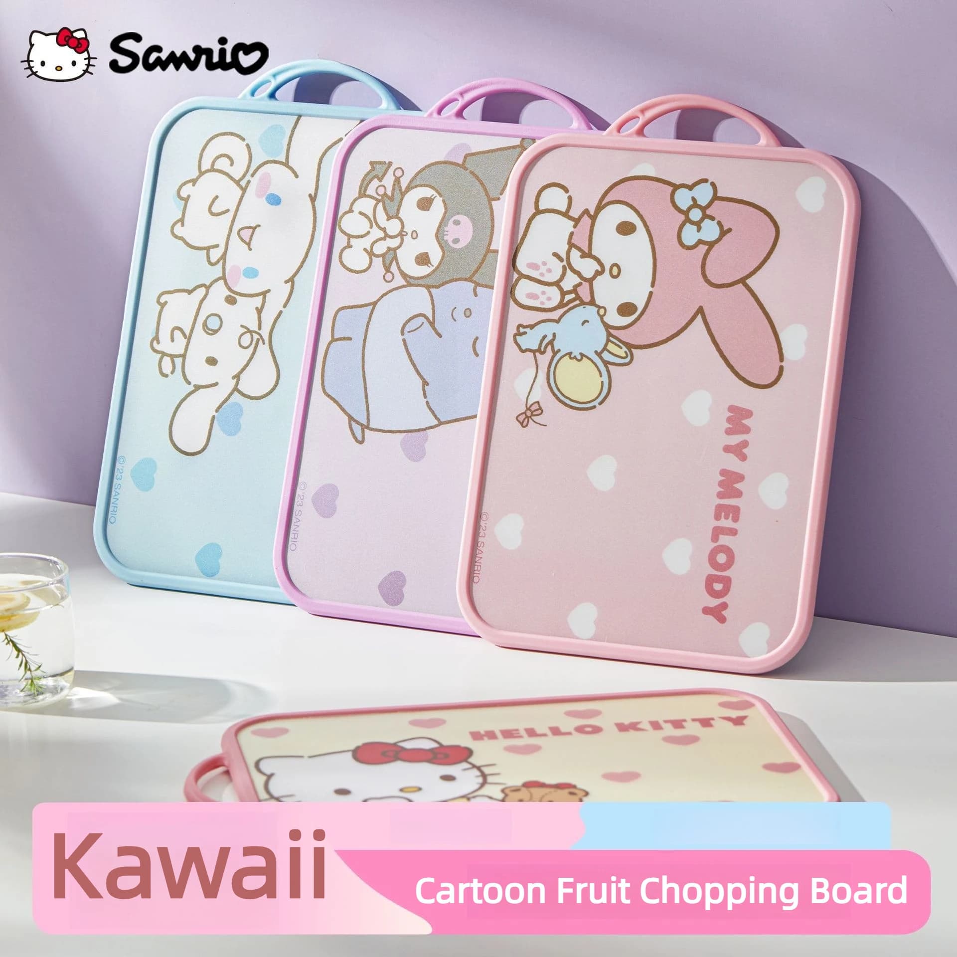 Tagliere Kawaii Sanrio Hello Kitty Kuromi My Melody Cinnamoroll, Tagliere for Fruit Theme Carton Animated for Kitchen, Picnic, Camping