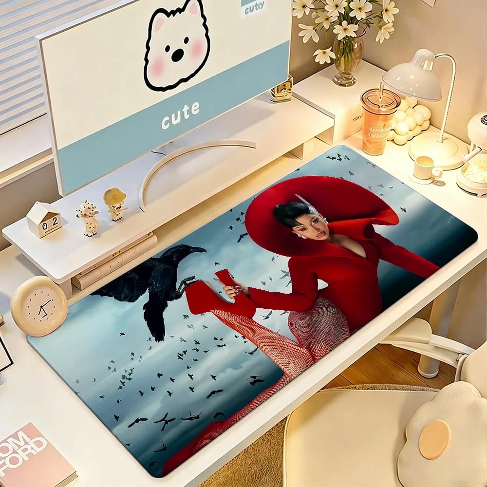 Rapper Cardi B Mouse Pad Large Non-Slip Waterproof Mat Stitched Edge Keyboard Pad for Gaming Daily Office