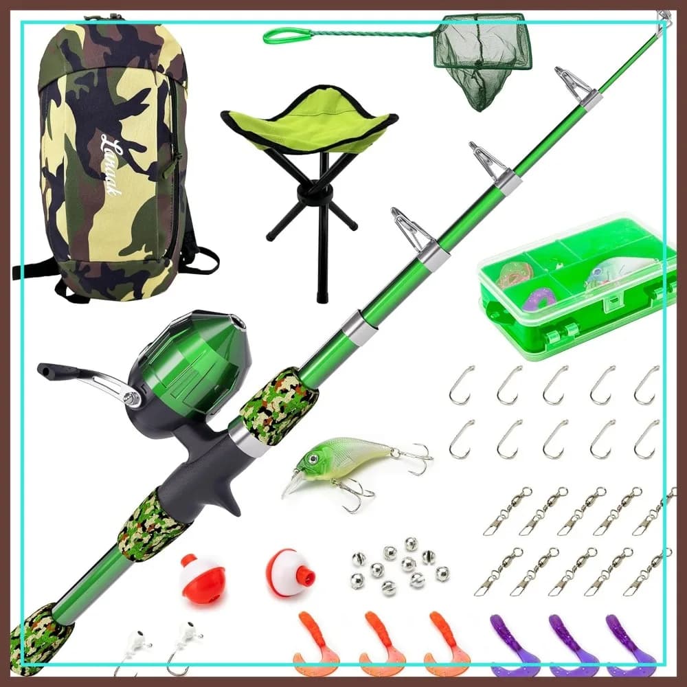 Set Canna da Pesca Telescopica Portatile con Scatola Attrezzi e Rete, Attrezzatura da Pesca per Bambini e Bambine dai 5 ai 10 Anni