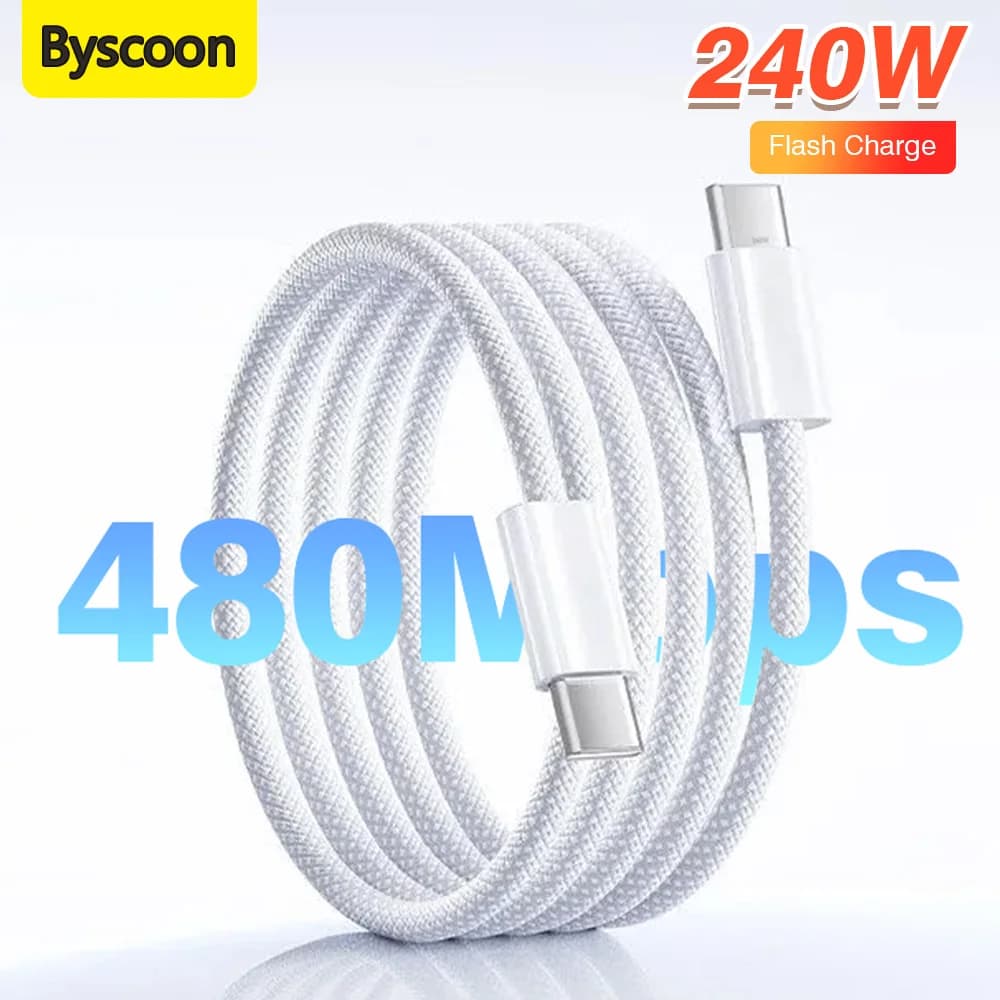PD 240W Super Fast Charging Cable 2M Type C To USB C High Speed Transfer Cable For IPhone17 16 ProMax Samsung Macbook iPad Data