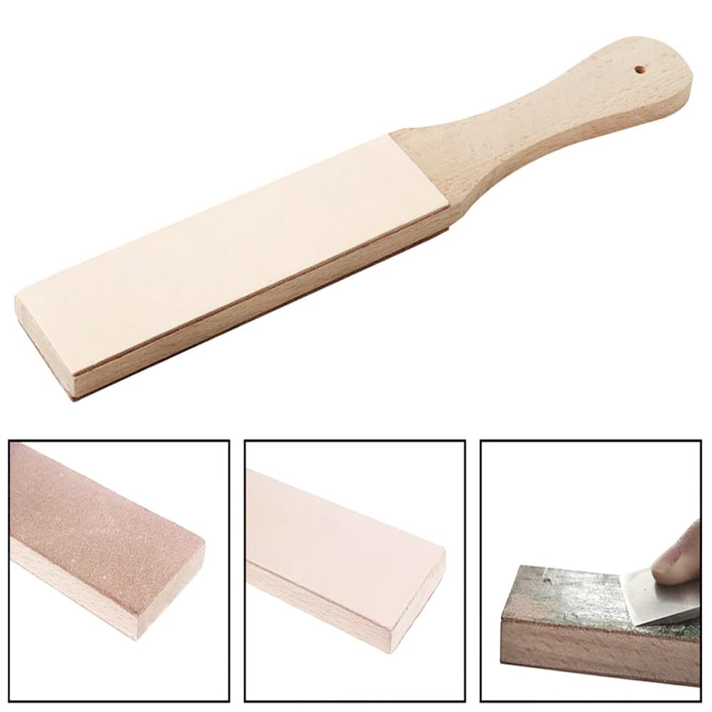 Affilacoltelli in pelle Manici in legno Blocco di colpo Lucidatura Faccia su due lati Fatti per affilare Coltelli Accessori artigianali 1PC