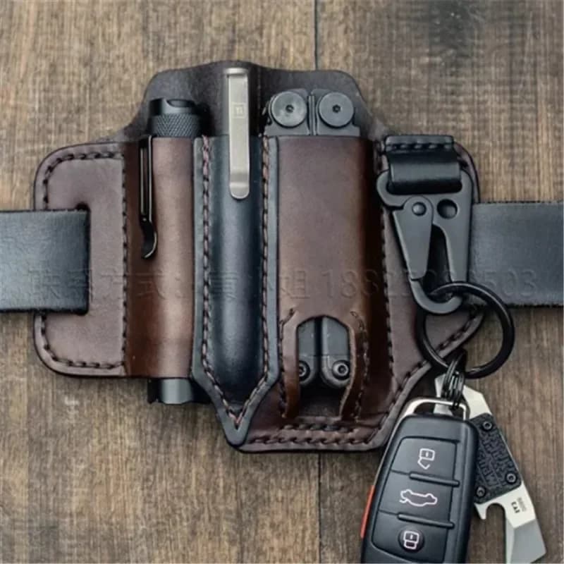 Borsa per attrezzi EDC in vera pelle da uomo custodia per telefono con cintura Organizer per attrezzi da esterno borse per torcia e telefono
