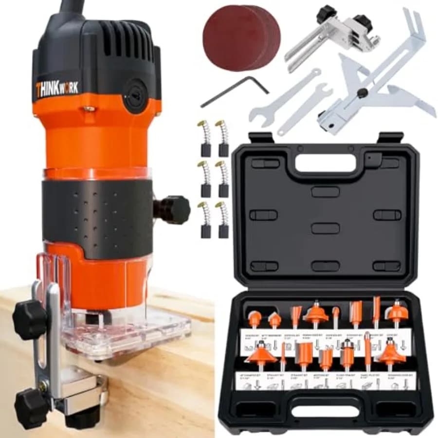 Fresatrice per Legno 6.5 Amp 1.25 HP con Set di 15 Punte da 1/4 di Pollice per Lavorazione del Legno