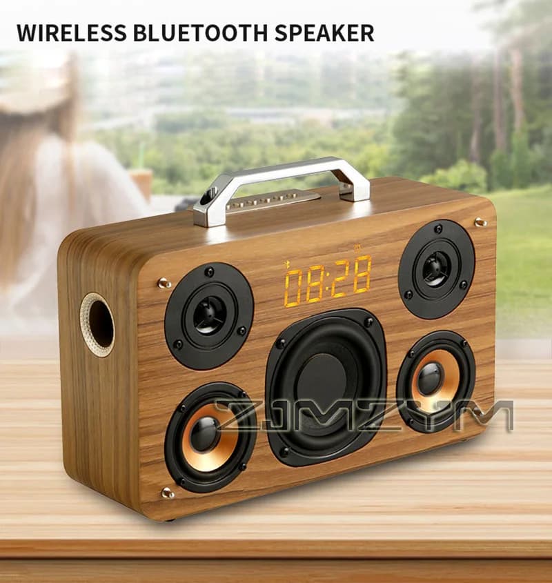 Altoparlante Bluetooth portatile in legno Karaoke esterno ad alta potenza con subwoofer per microfono con scheda TF disco U per telefono cellulare