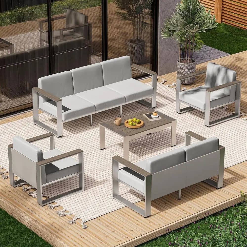 Set di mobili da giardino per esterni, set da 7 posti con sedili ergonomici e cuscini spessi lavabili, set da patio.